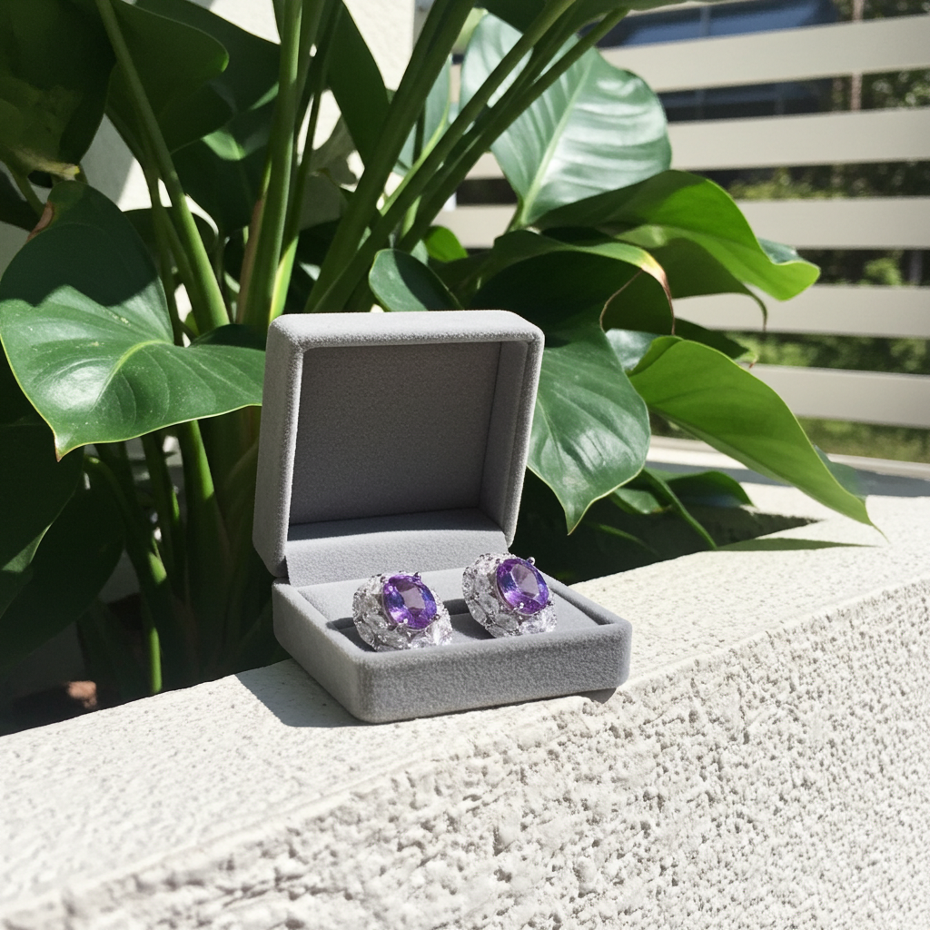 1.25CT Amethyst Stud Earrings Oval Cut 925 Sterling Silver