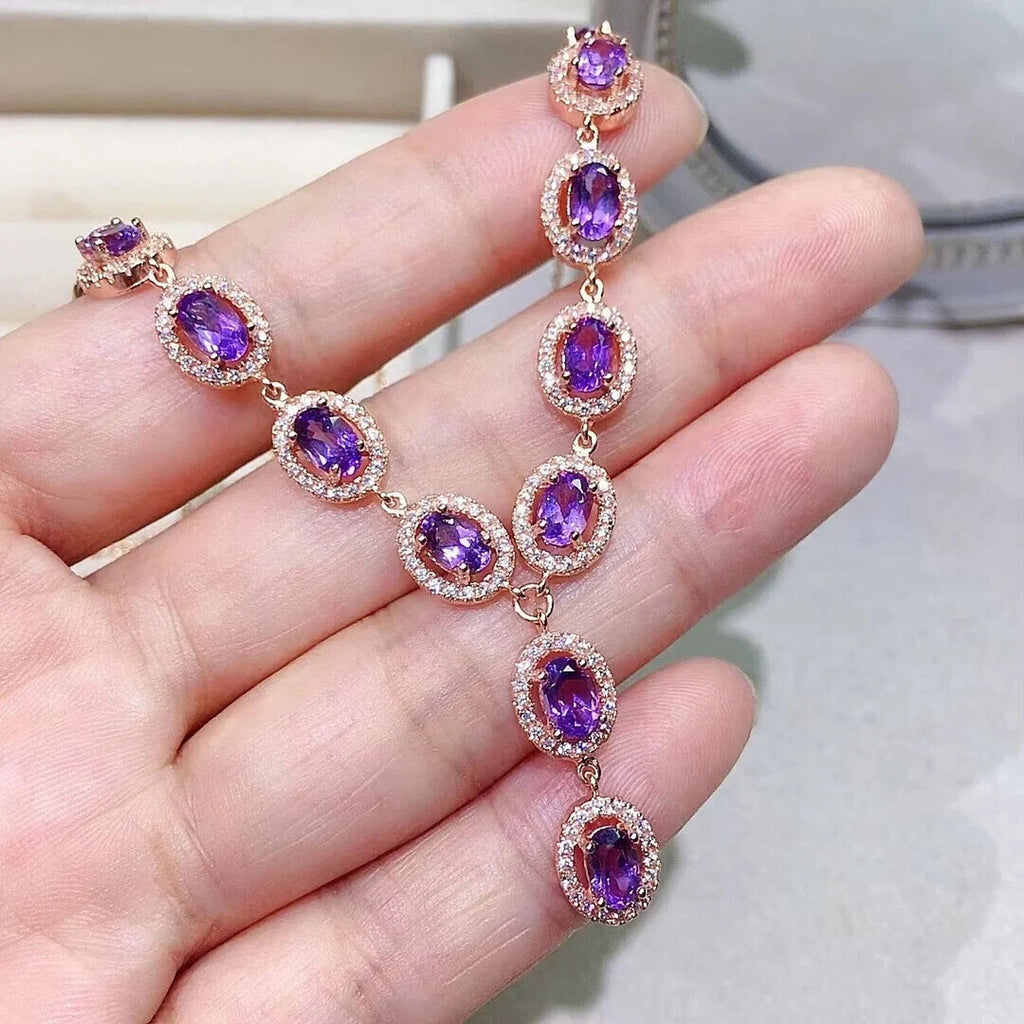 Natural Amethyst Gemstone Necklace, Amethyst Statement Y Drop Necklace