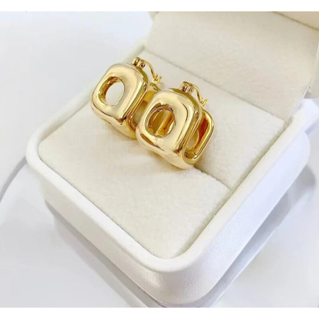Solid Yellow Gold Rounded Hoop Earrings, 18k Yellow Gold Unique Hoops A750