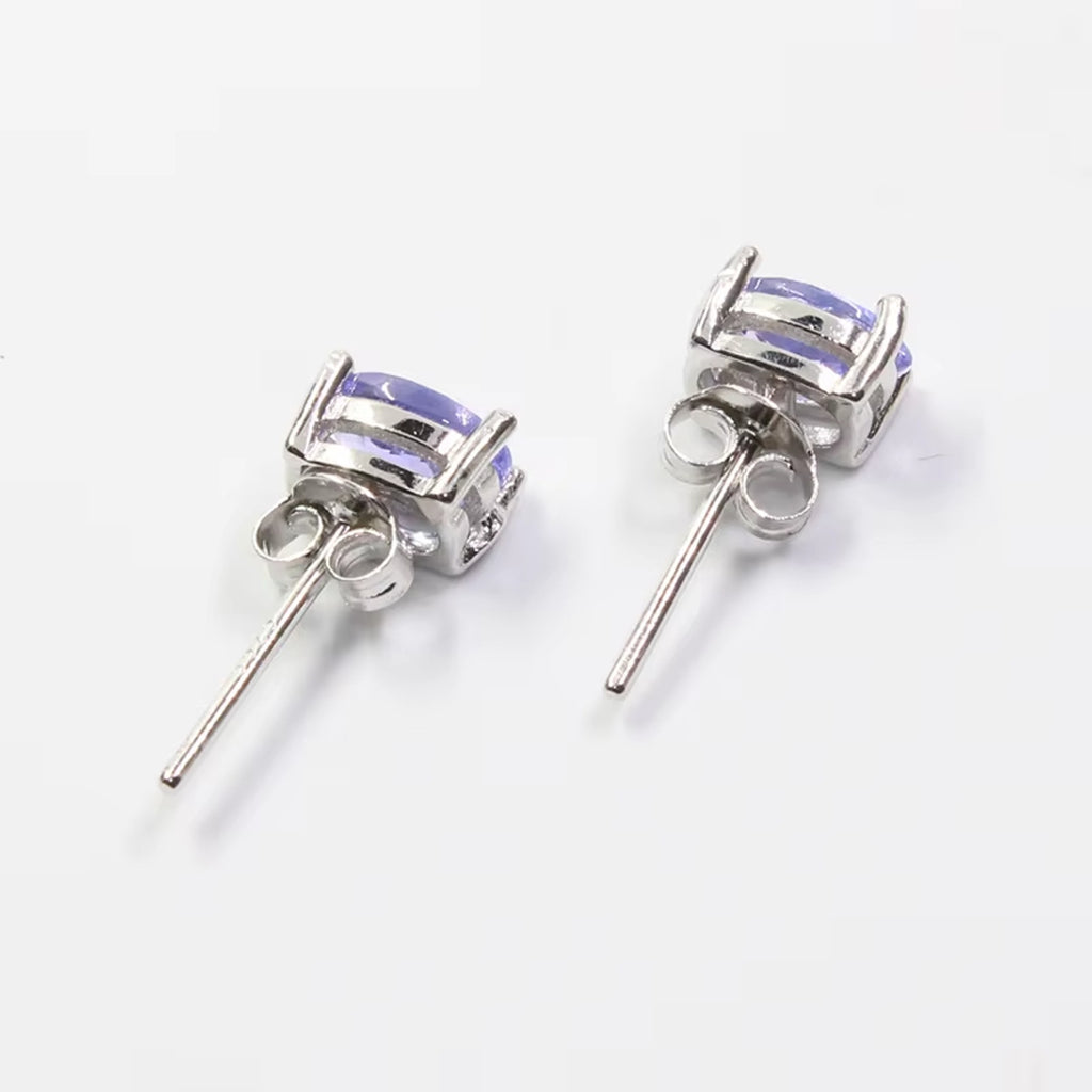 Purple Tanzanite Earrings 925 Sterling Silver, Natural Tanzanite Stud Earrings
