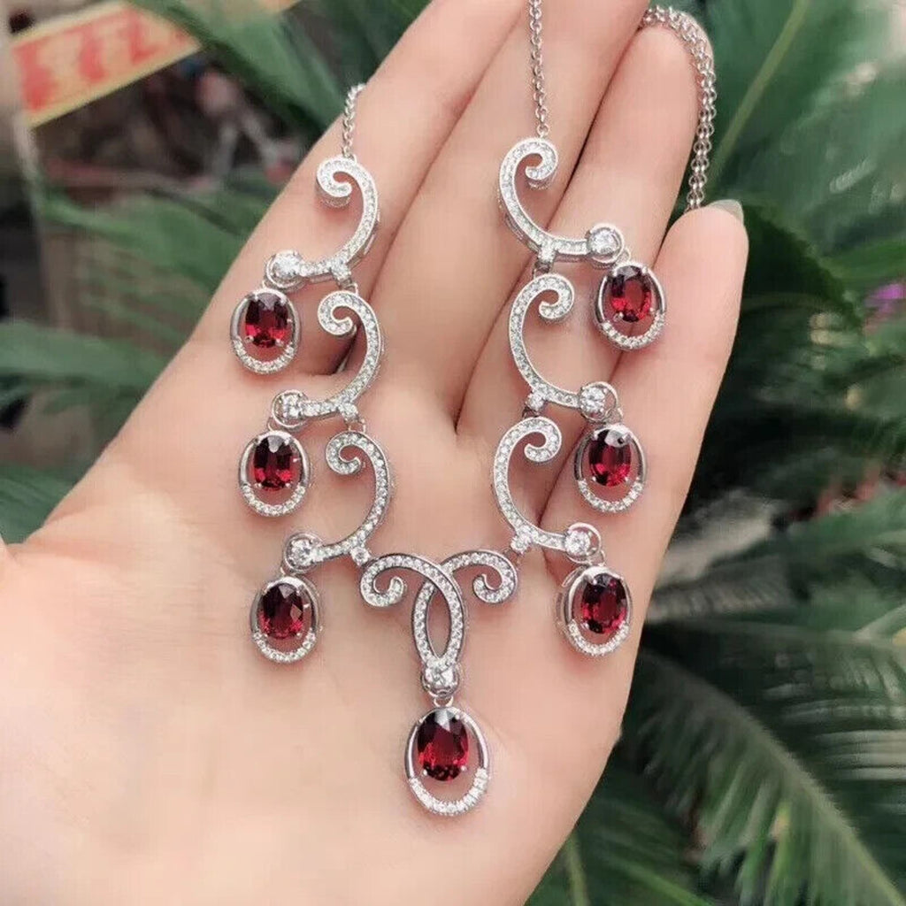 Red Garnet Gemstone Statement Necklace, January Birthstone Red Garnet Necklace