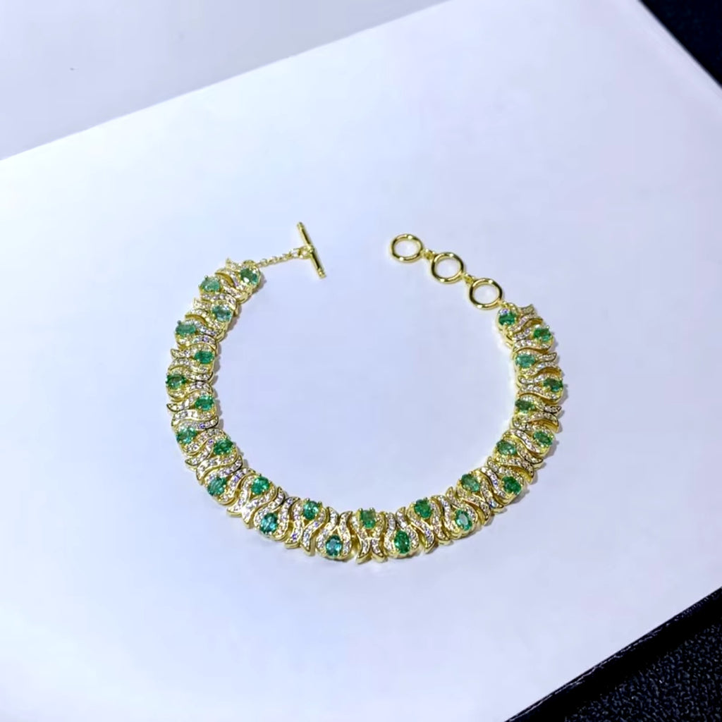 Natural Bright Green Emerald Double Layer Tennis Bracelet 3x4mm VVS Grade