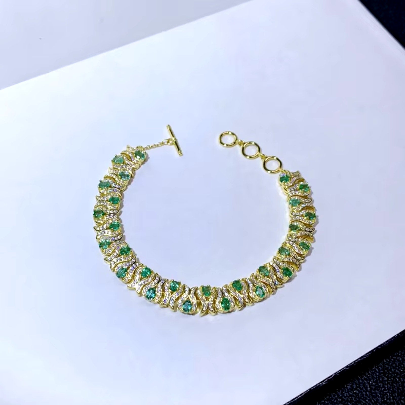 Natural Bright Green Emerald Double Layer Tennis Bracelet 3x4mm VVS Grade