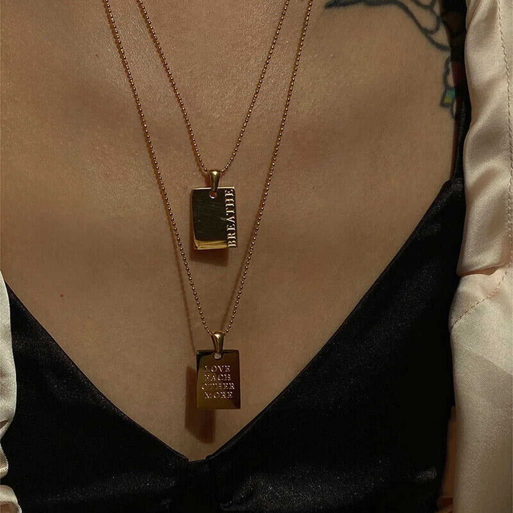18k Gold Plated Hip Hip Message Necklace "Love Each Other More", Au750