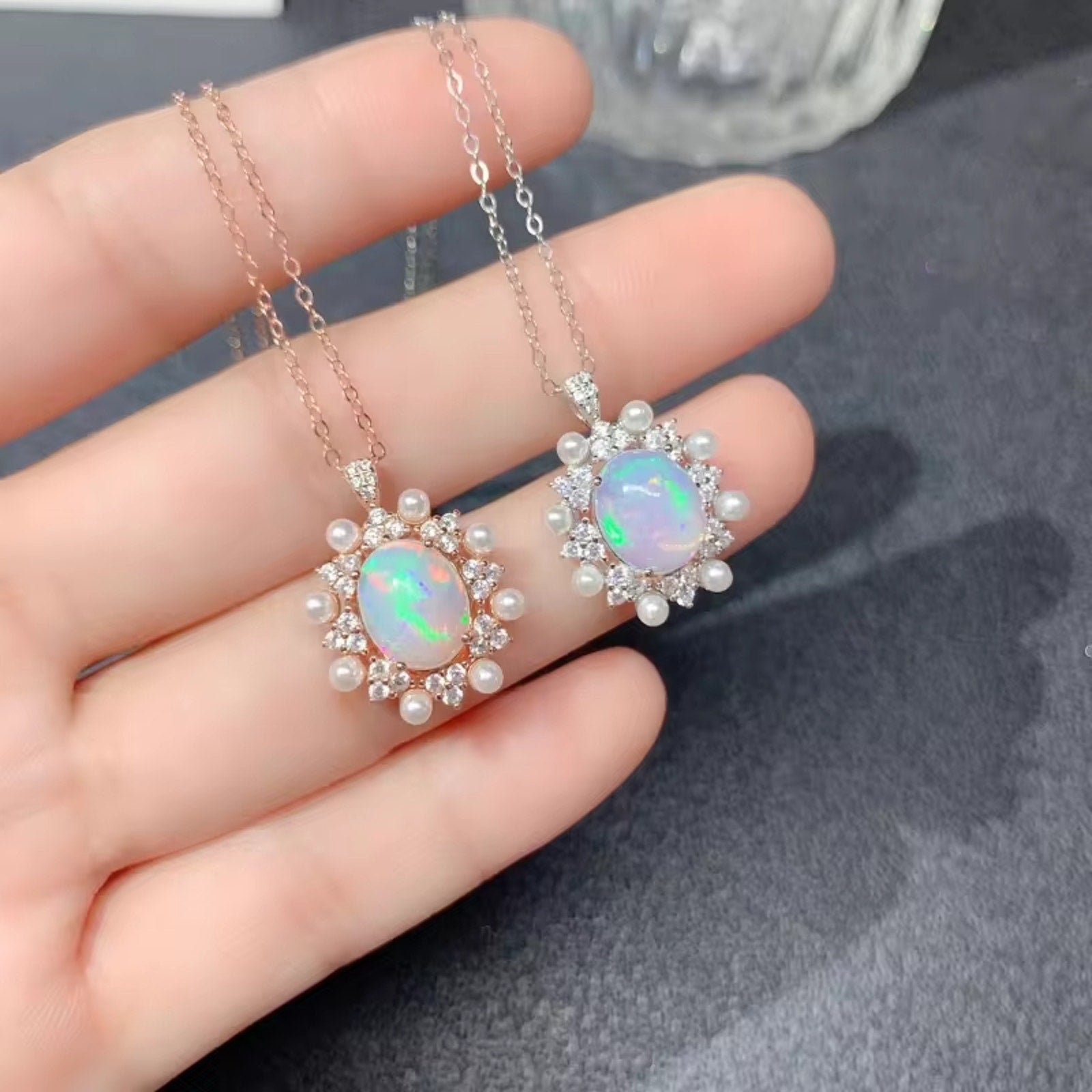 Natural Fire Opal and Faux Pearl Jewelry Set, Opal and Pearl Pendant Necklace