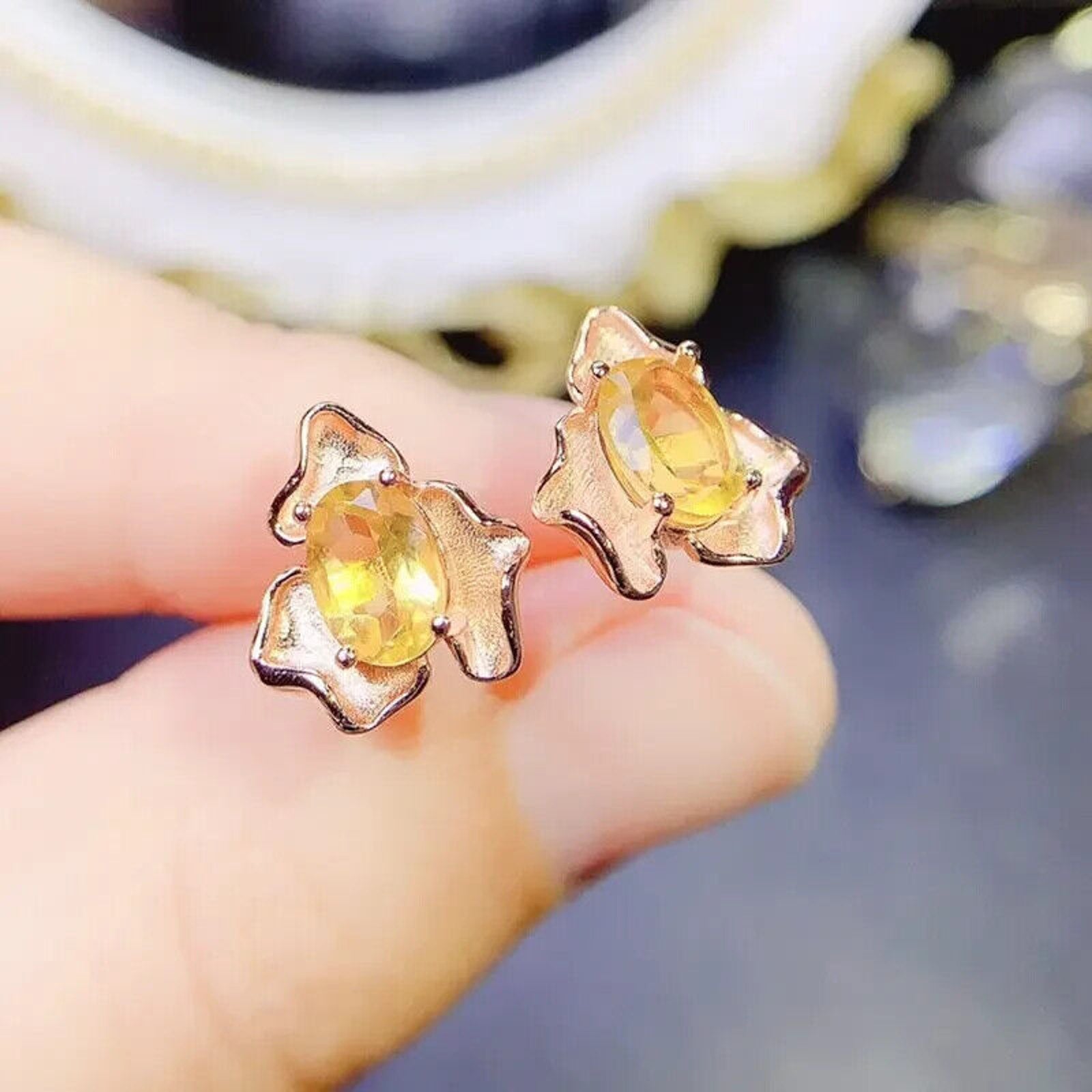 Natural Citrine Gemstone Earrings 5x7mm Oval Cut