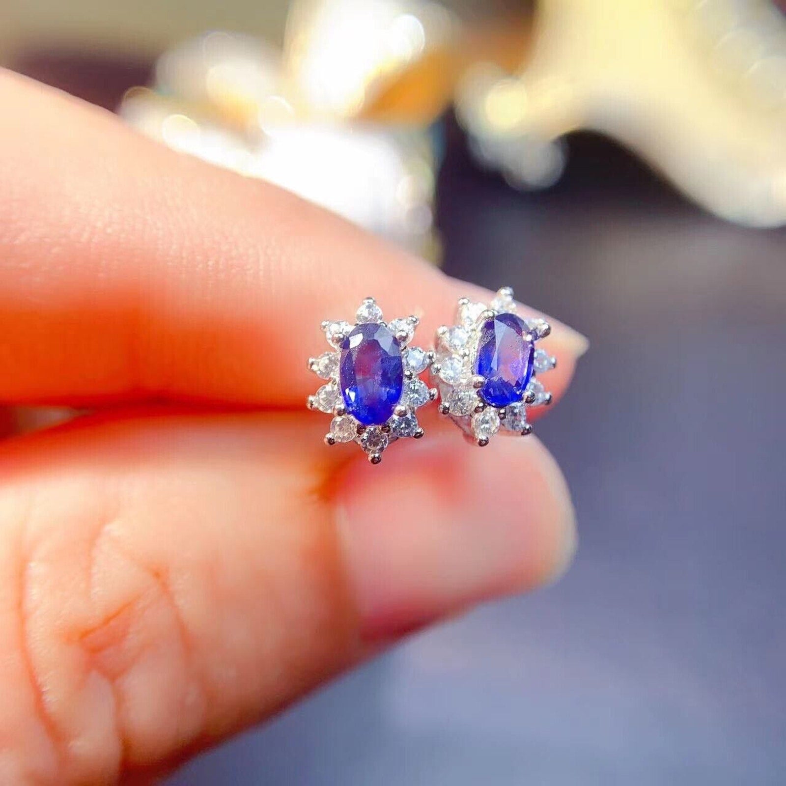 Sapphire Earrings, Natural Sapphire Stud Earrings, Sapphire Stud Earrings, Sterling Silver Sapphire Earrings, Sapphire, Natural Sapphire Earrings, 925 Sterling Silver, Blue Sapphire Earrings, Natural Blue Sapphire Earrings, Natural Blue Sapphire, Blue Sapphire, Bright Blue Sapphire, 925 Sterling Silver, Sapphire Earrings, Dainty, Dainty Stud Earrings, Dainty Sapphire Earrings, Women’s Sapphire Earrings, Anniversary Gift Sapphire, Sapphire September Birthstone, September Birthstone Sapphire