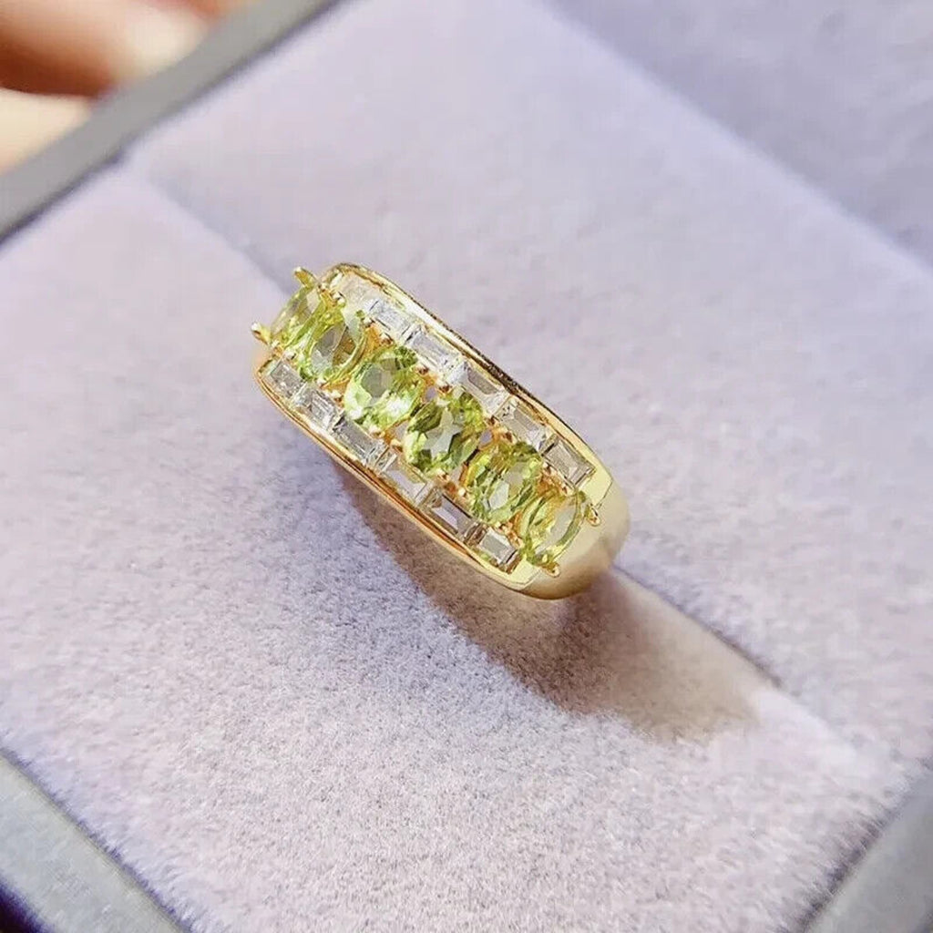 Natural Peridot Gemstone Band Ring 3x4mm, August Birthstone Peridot Ring