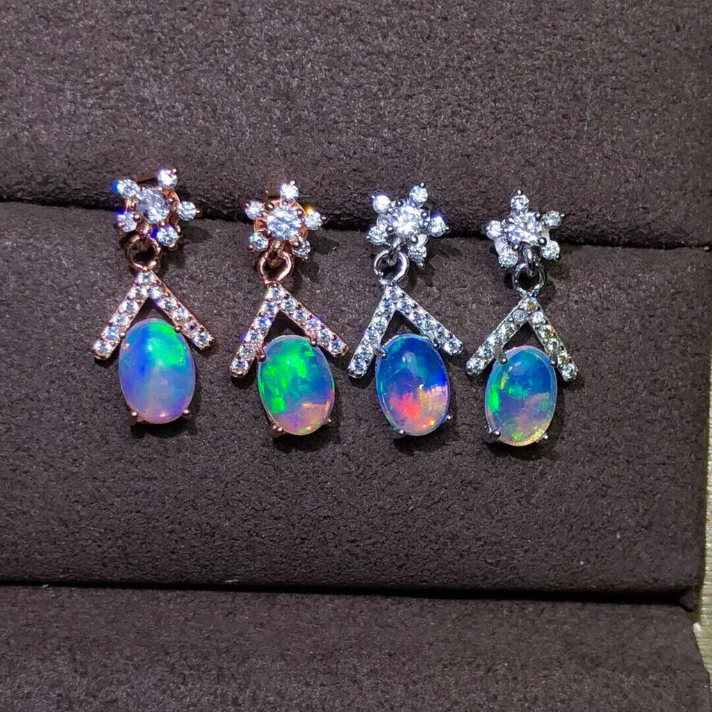 Women's Opal Dangle Earrings, Natural Fire Opal Dangle Earrings 5x7mm