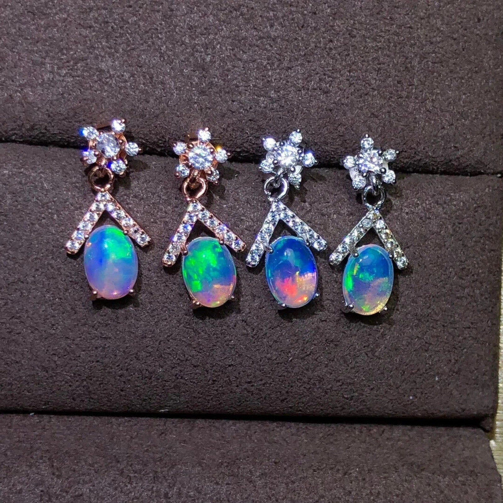 Women's Opal Dangle Earrings, Natural Fire Opal Dangle Earrings 5x7mm