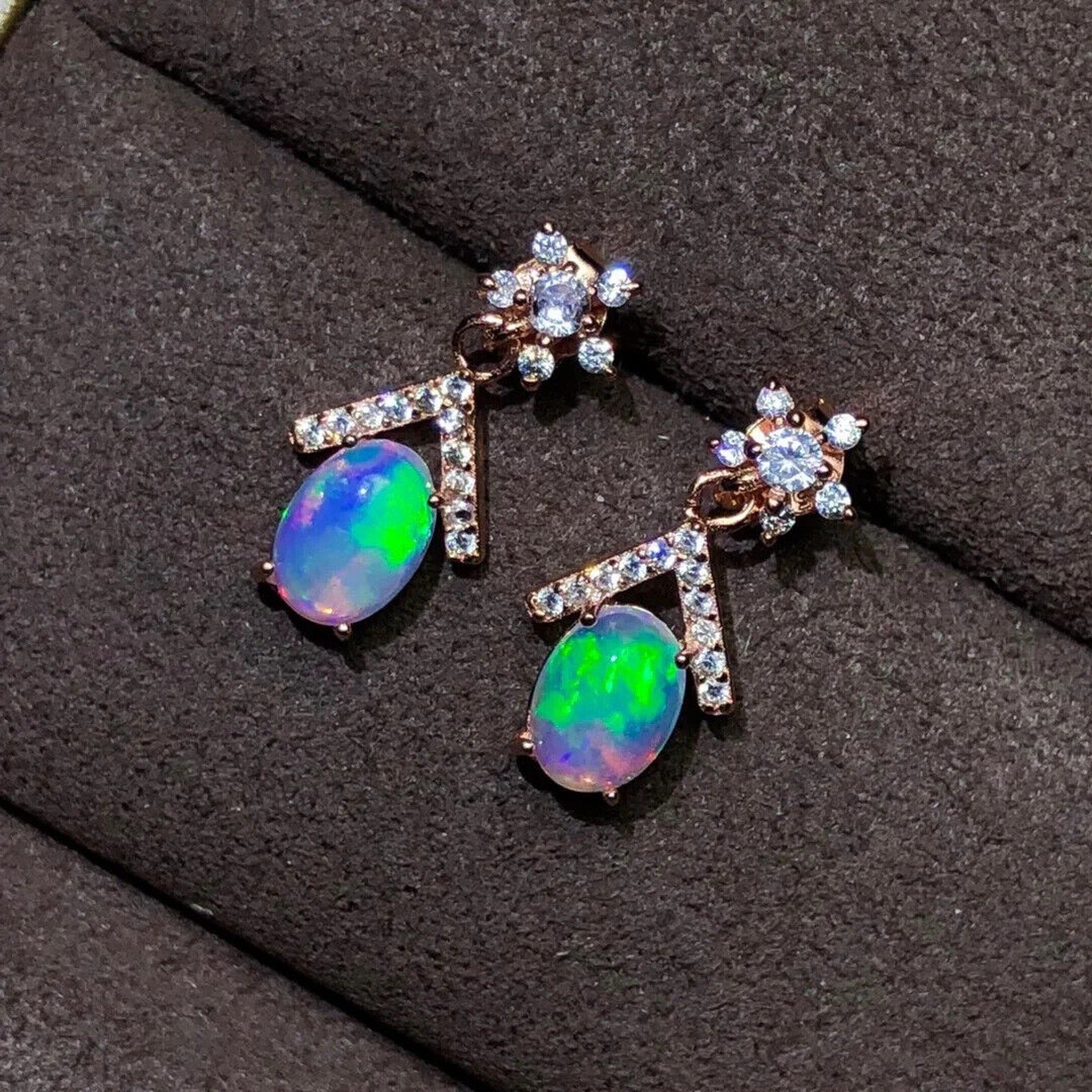 Women's Opal Dangle Earrings, Natural Fire Opal Dangle Earrings 5x7mm