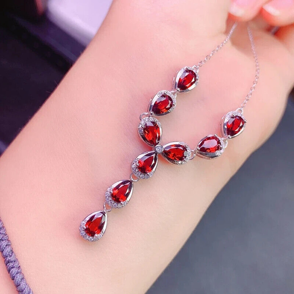 Natural Red Garnet Statement Necklace, Red Garnet Gemstone Necklace January