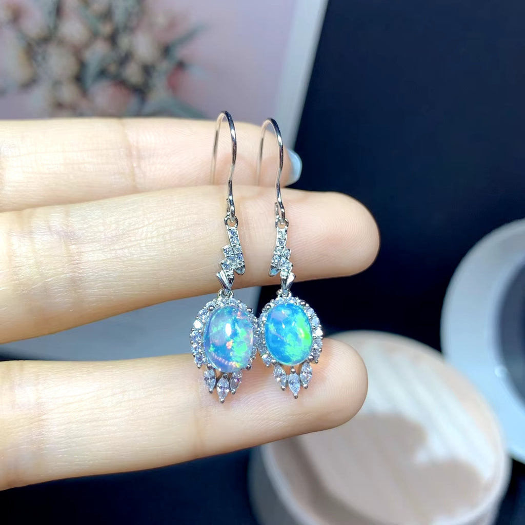 Natural Fire Opal Earrings, Women's Opal Earrings 925 Sterling Silver 6x8mm