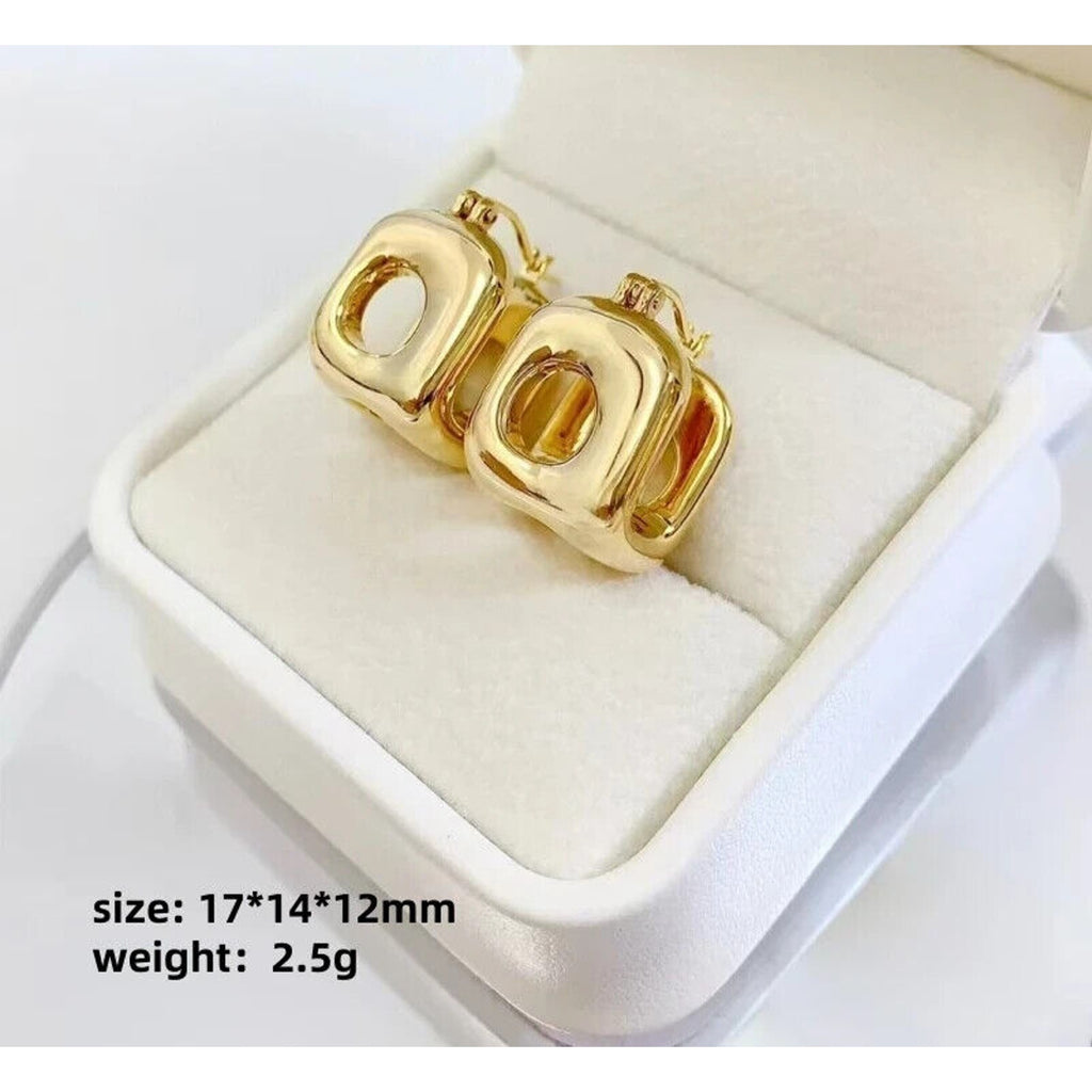 Solid Yellow Gold Rounded Hoop Earrings, 18k Yellow Gold Unique Hoops A750