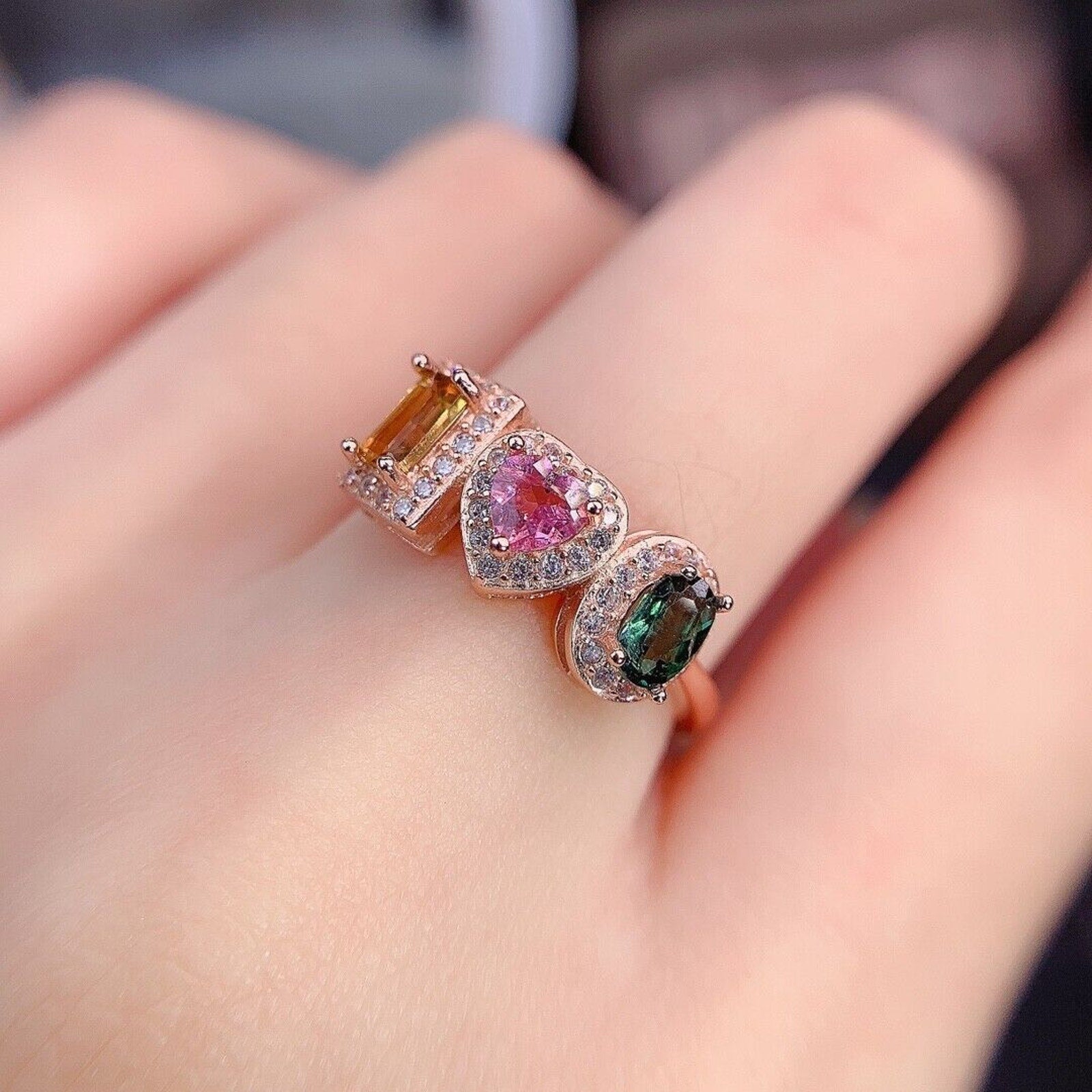 Women's Tourmaline Cocktail Ring, Genuine Tourmaline Gemstone Ring Sterling