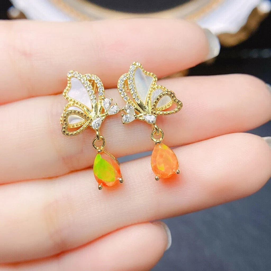 Orange Fire Opal Pear Statement Earrings 5x7mm, Orange Opal Earrings
