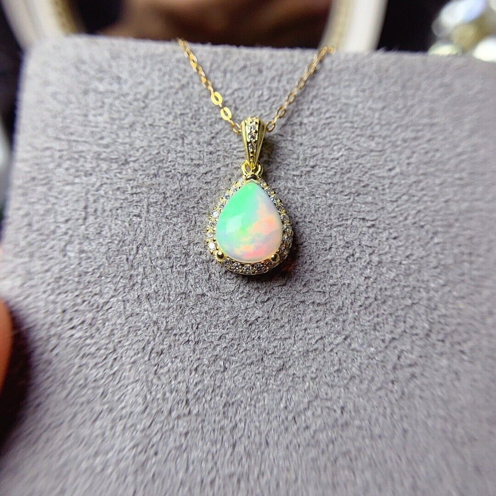 Natural Fire Opal Pear Shape Pendant Necklace, Women's Opal Pendant Necklace's