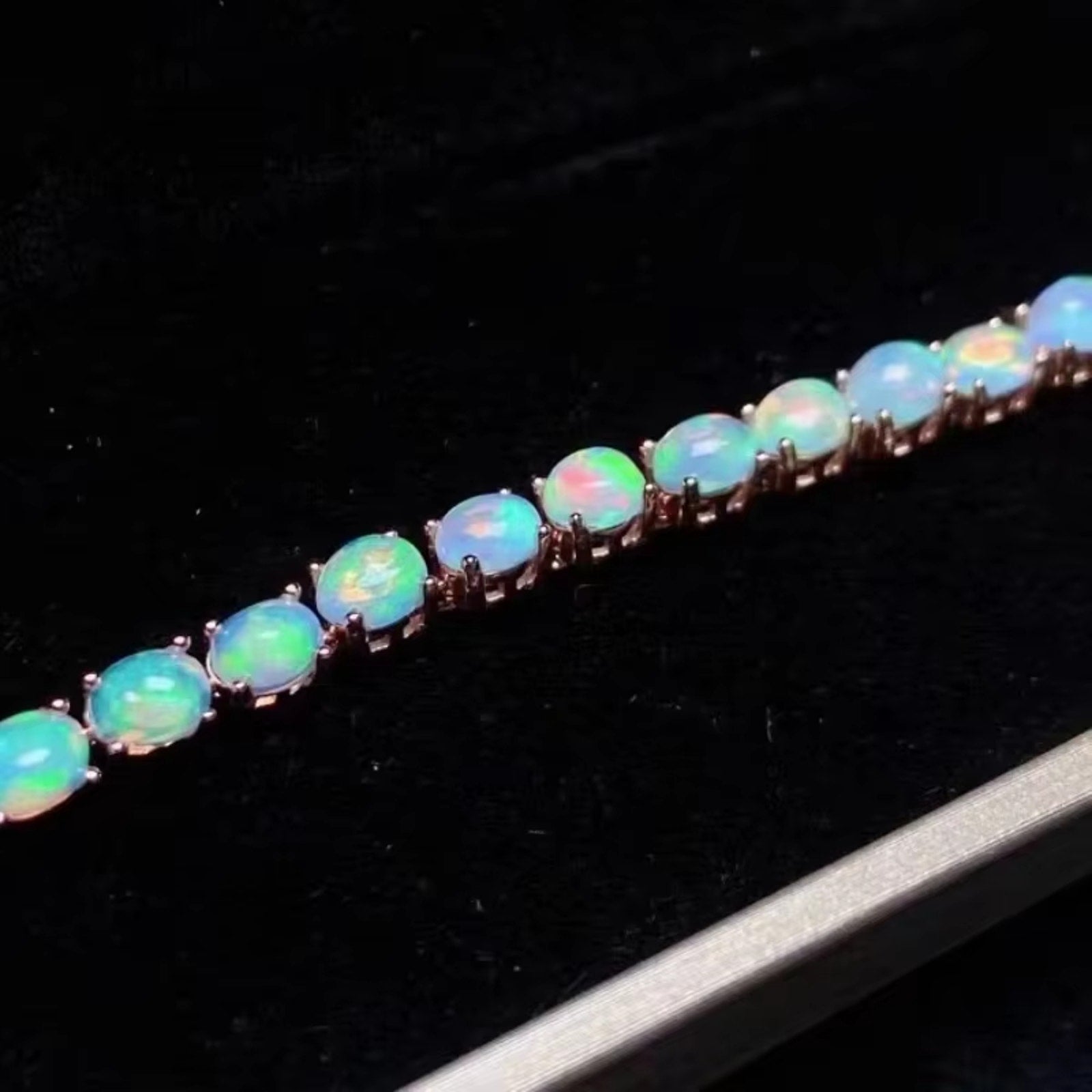 Fire Opal Tennis Bracelet, Natural Opal Bracelet 925 Sterling Silver 4x5mm