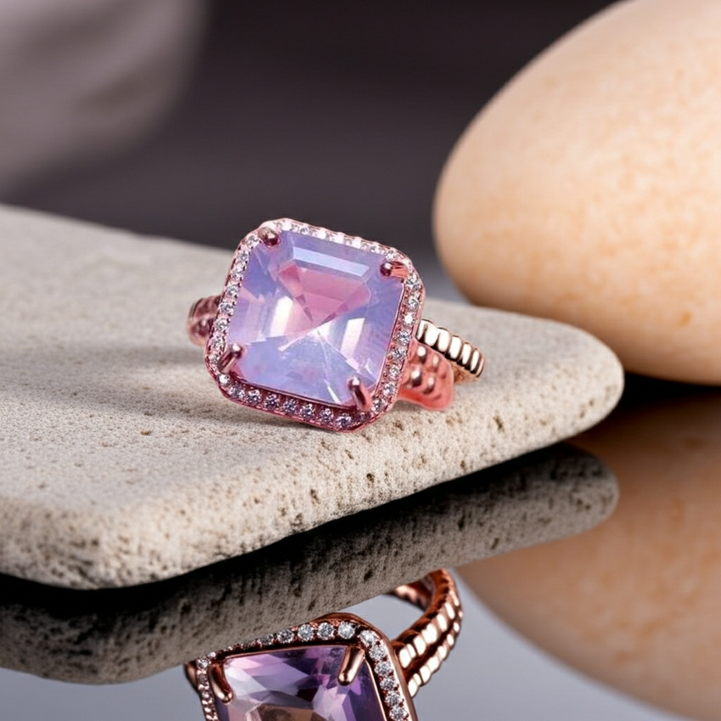 4CT Lavender Amethyst Cushion Cut Ring 925 Sterling Silver