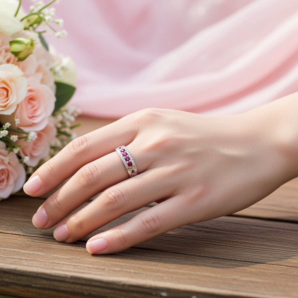 Natural Ruby Band Ring 2mm, Burma Ruby Round Cut Band Ring, Genuine Ruby Ring