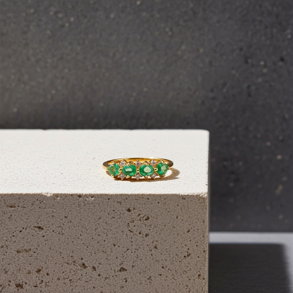 Colombian Emerald Band Ring 3x4mm, Natural Emerald Band Ring Sterling Silver