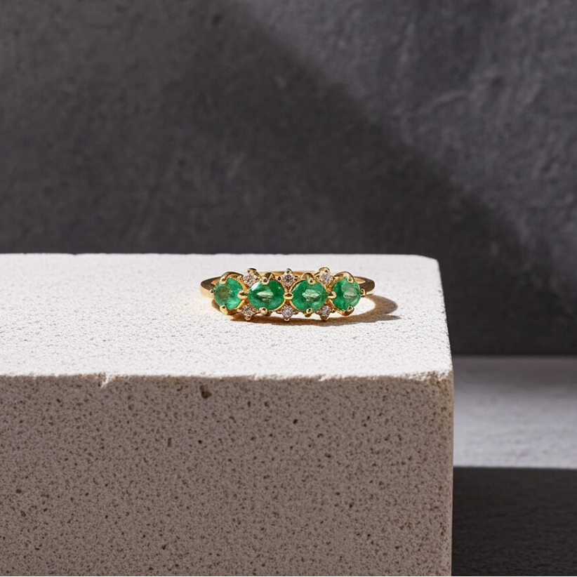 Colombian Emerald Band Ring 3x4mm, Natural Emerald Band Ring Sterling Silver