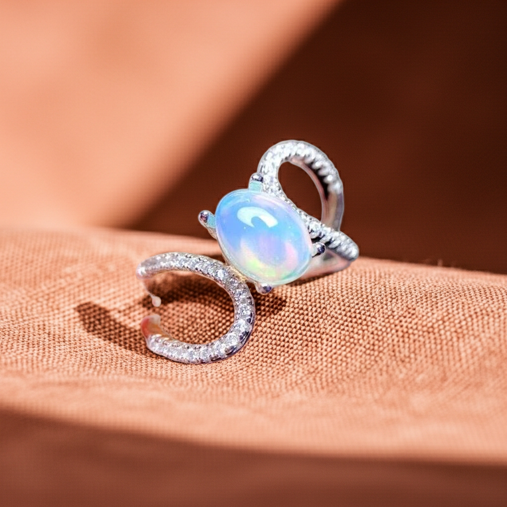 Australian Opal Cocktail Ring 6x8mm Sterling Silver