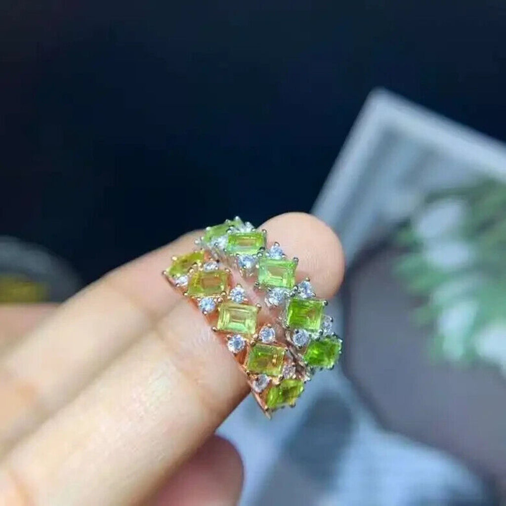 Peridot Birthstone Band Ring 3x4mm 925 Sterling Silver