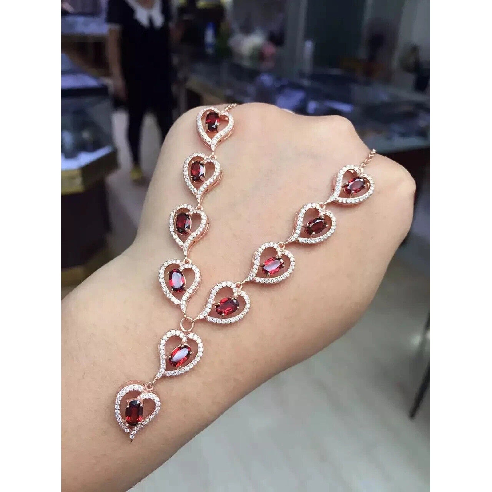 Natural Red Garnet Statement Necklace, Romantic Red Garnet Statement Necklace