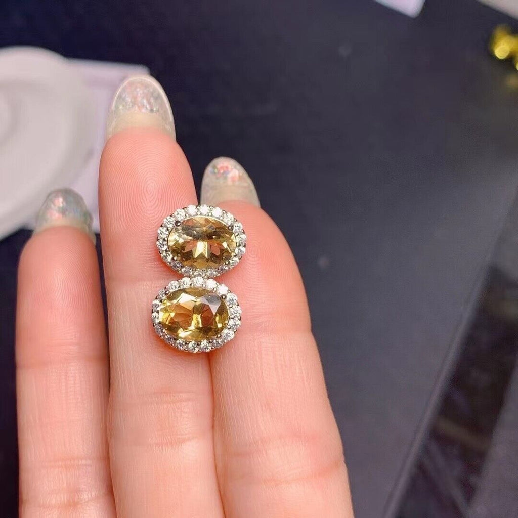 Natural Citrine Stud Earrings, 925 Sterling Silver Citrine Stud Earrings