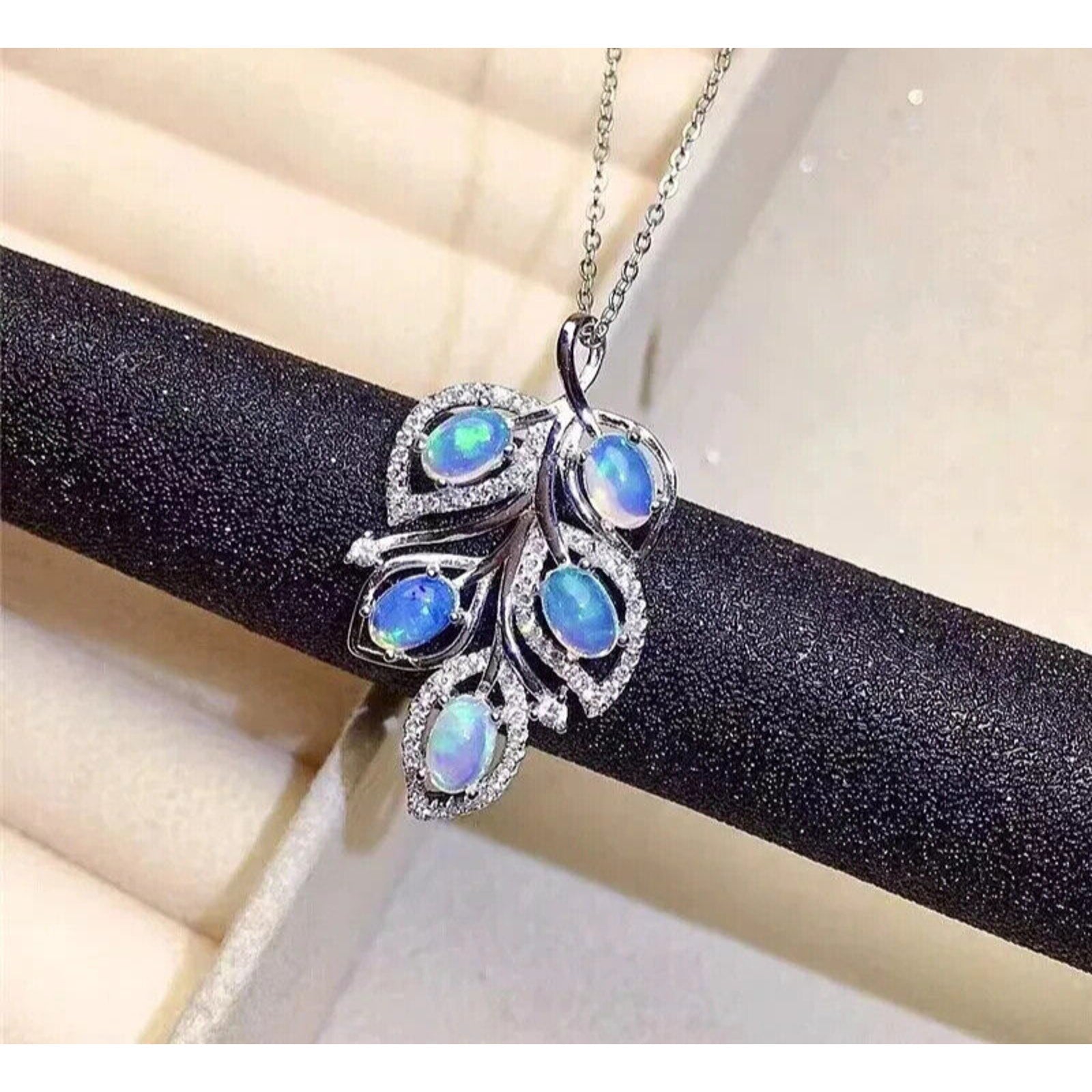 Natural Fire Opal Leaf Pendant Necklace, Colorful Fire Opal Pendant Necklace