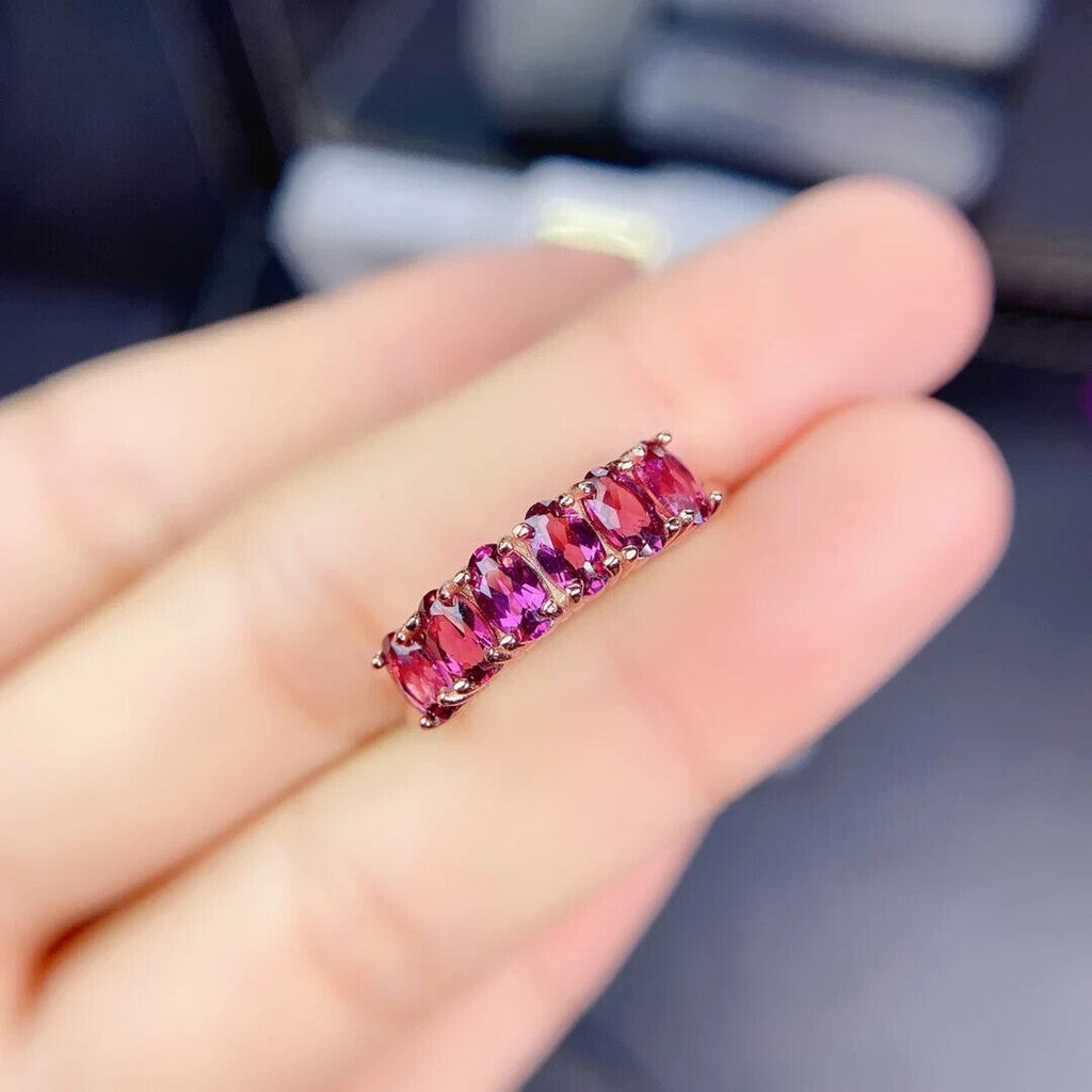 Mozambique Garnet Band Ring 3x5mm, Pink Garnet Band Ring Sterling Silver