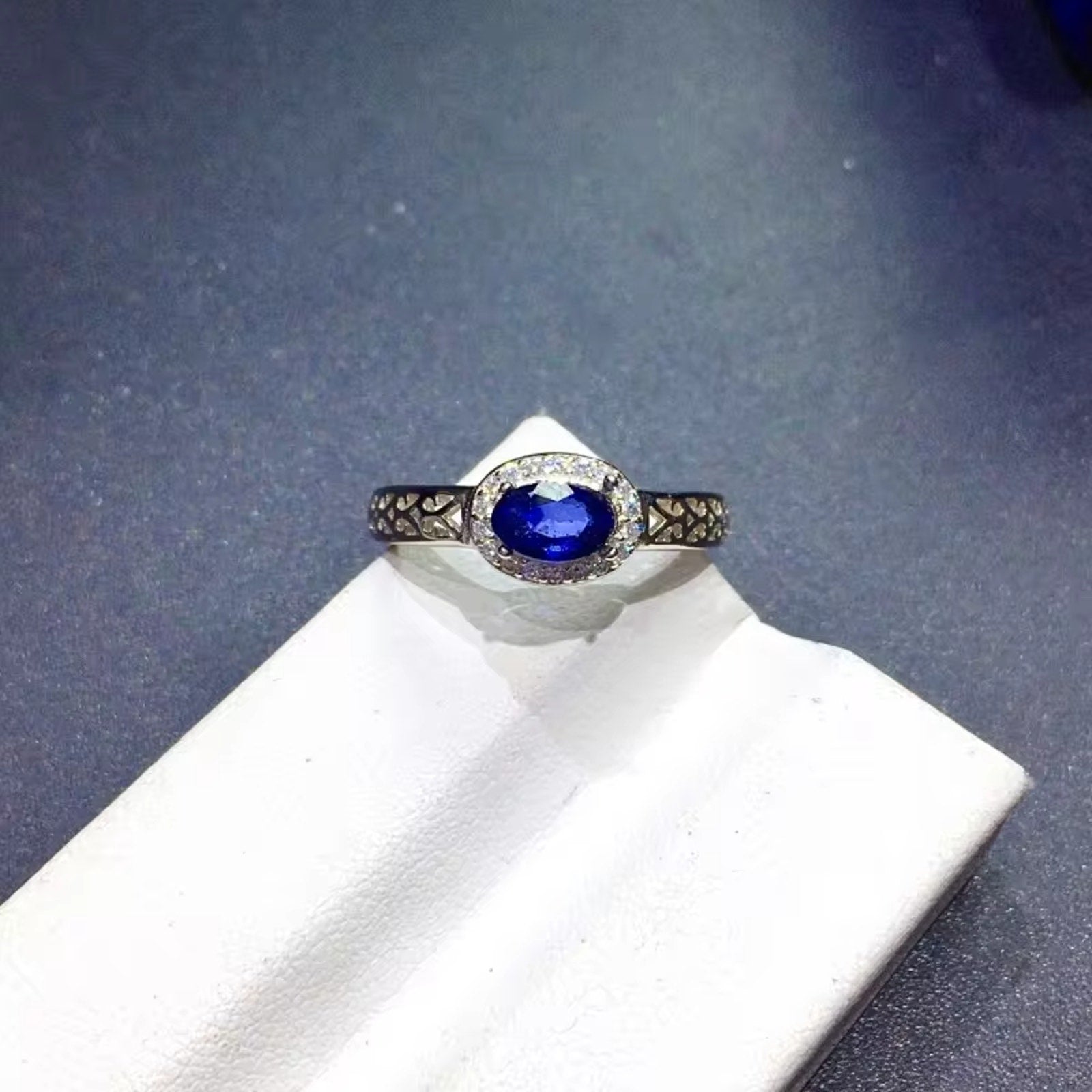 Mens Natural Sapphire Band Ring 4x6mm, Sterling Silver Mens Sapphire Ring