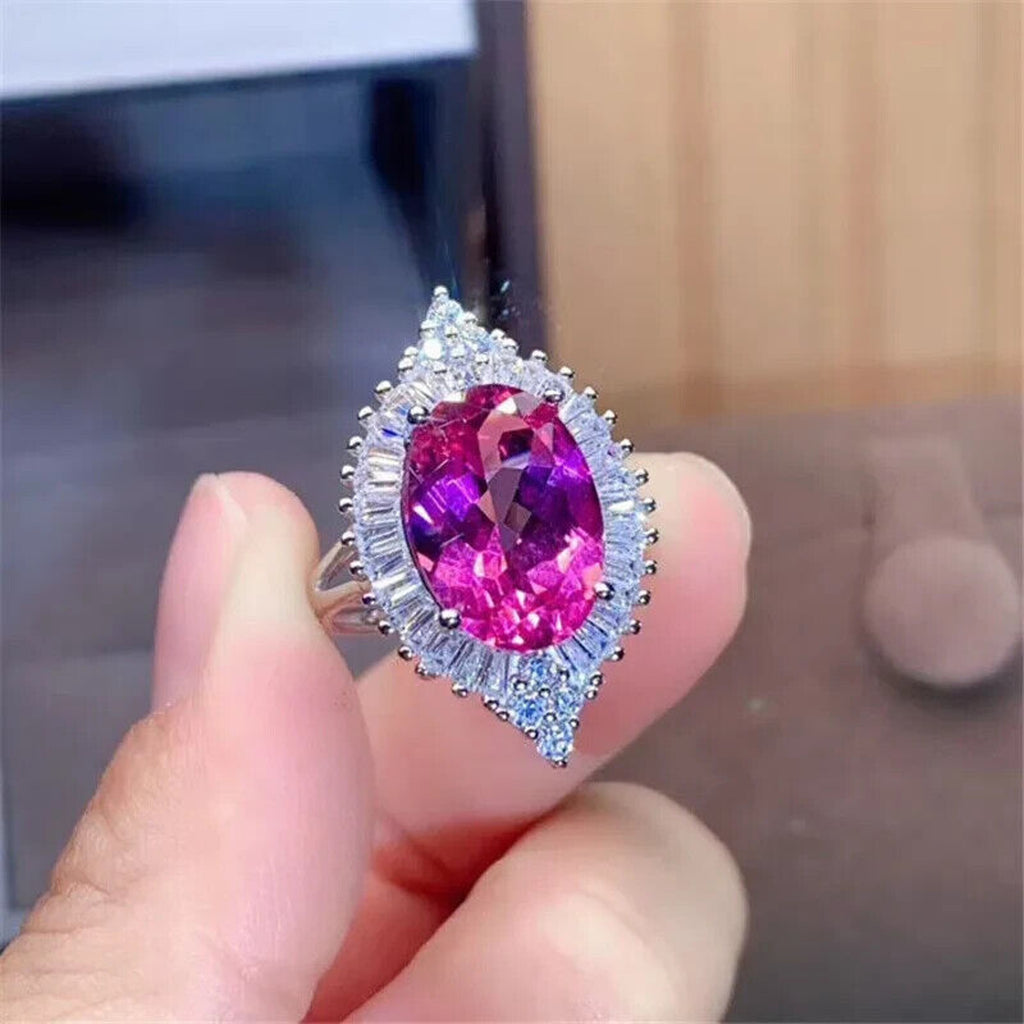 Pink Topaz Statement Ring 10x14mm, Genuine Pink Topaz VVS1 Grade