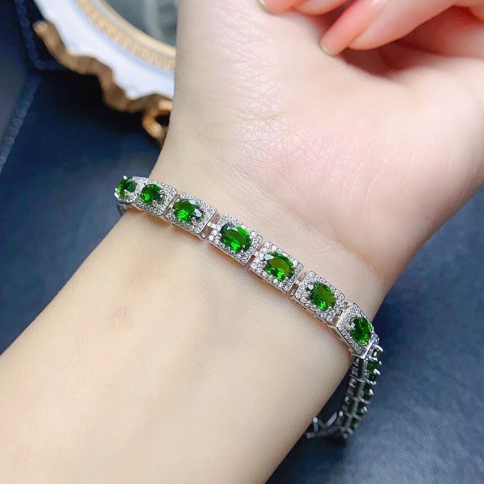 Chrome Diopside Tennis Bracelet, Oval Cut 4x6mm Chrome Diopside Bracelet