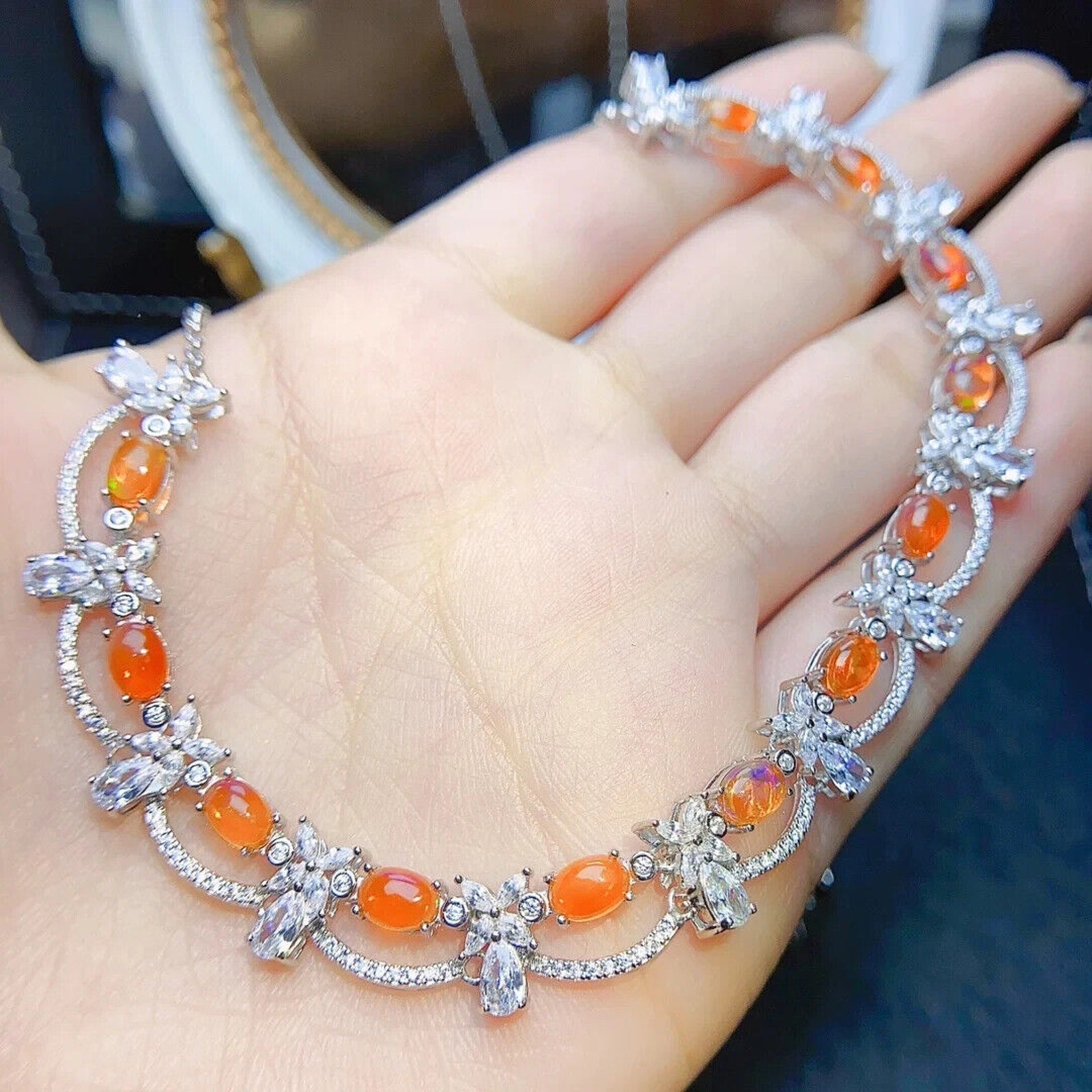 Orange Fire Opal Collar Necklace, Natural Orange Opal Statment Necklace