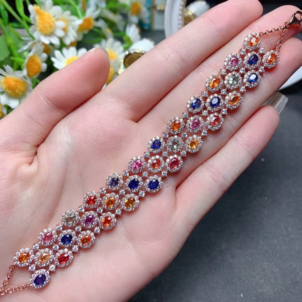 Multicolor Sapphire Bracelet – Natural Gemstone Jewelry in Sterling Silver | Adjustable & Gift-Ready