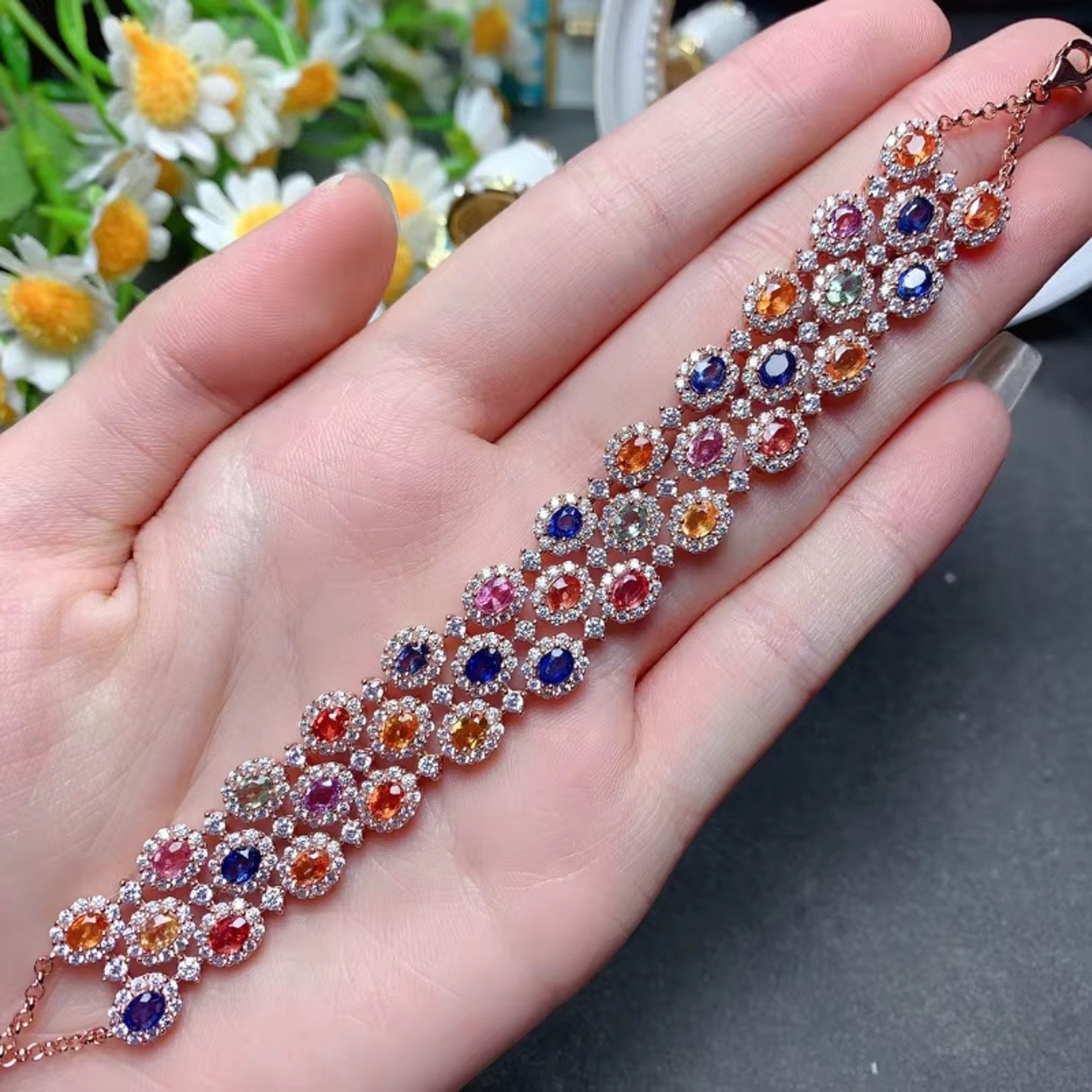 Multicolor Sapphire Bracelet – Natural Gemstone Jewelry in Sterling Silver | Adjustable & Gift-Ready