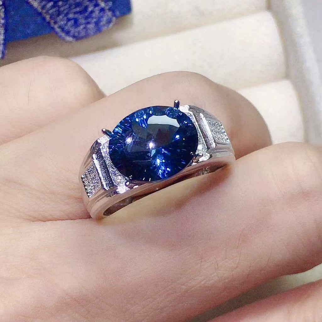 5CT Mens London Blue Topaz Ring 925 Sterling Silver VVS Grade 8x12mm