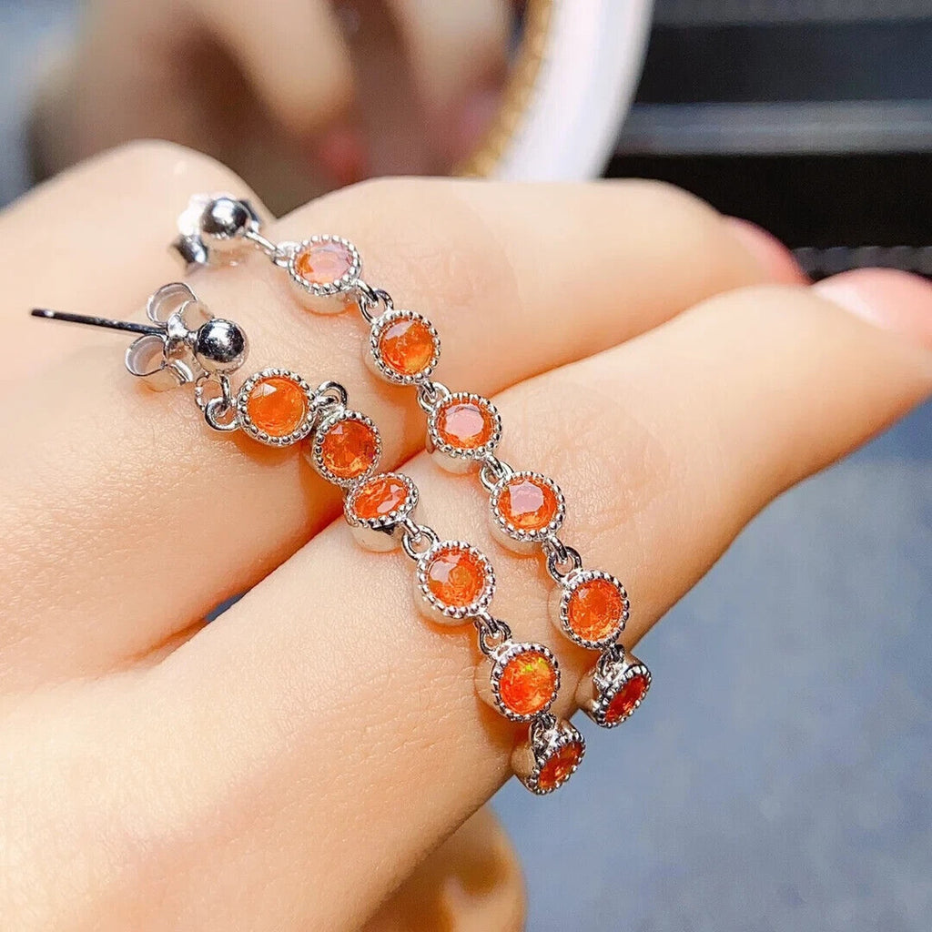 Orange Fire Opal Long Dangle Earrings, Colorful Orange Opal Dangle Earrings