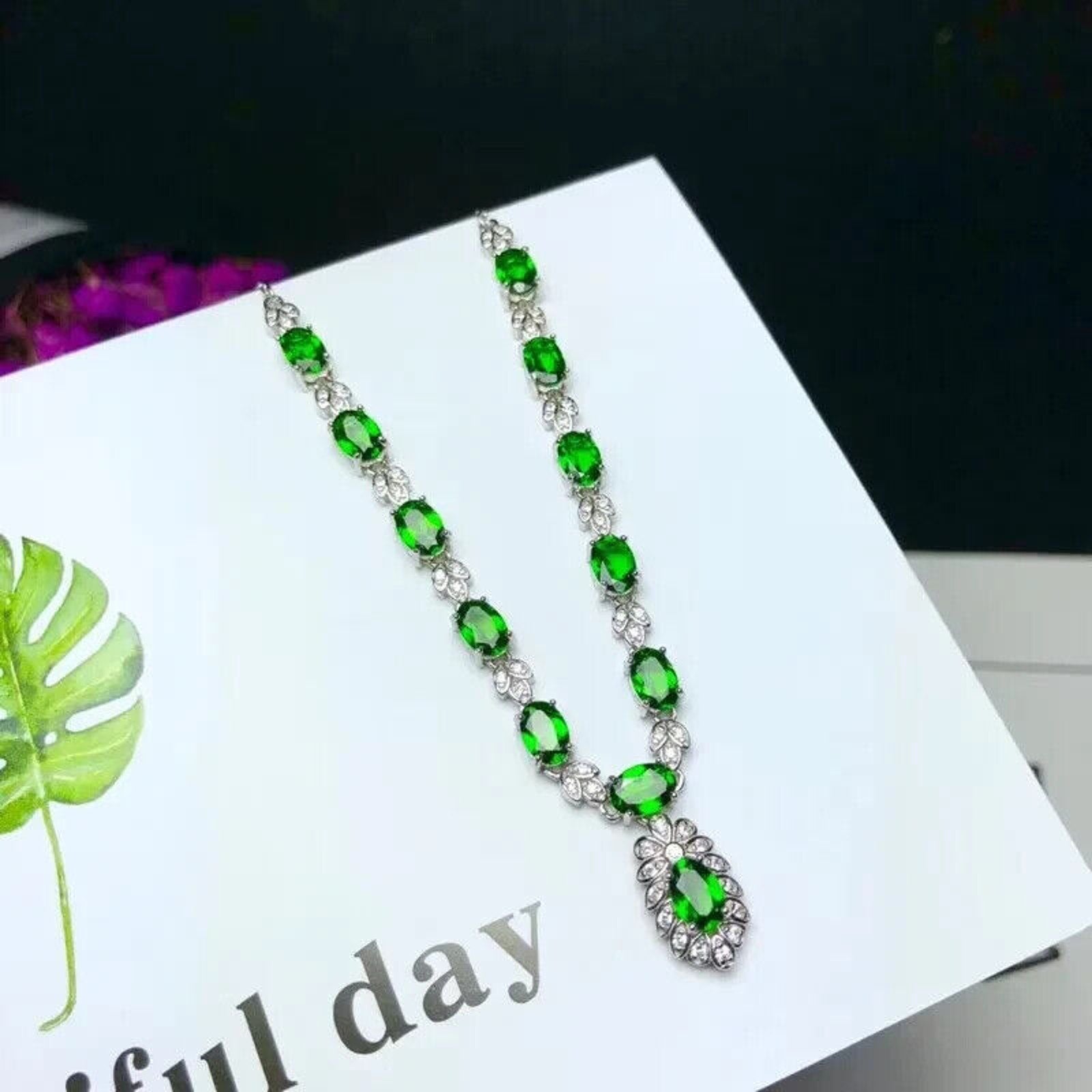 Chrome Diopside Statement Necklace, Natural Diopside Clavicle Chain Necklace