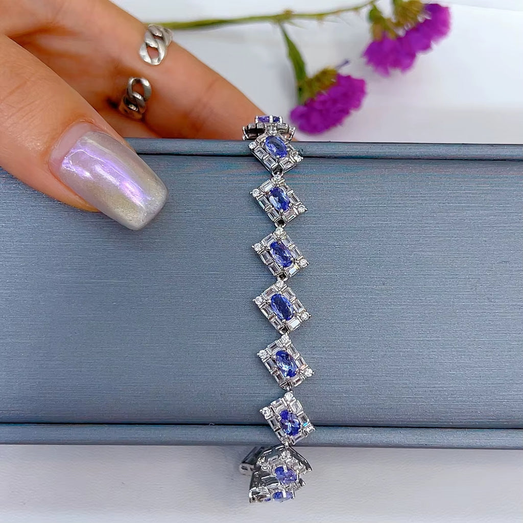 Natural Purple Tanzanite Tennis Bracelet VVS Grade 925 Sterling Silver