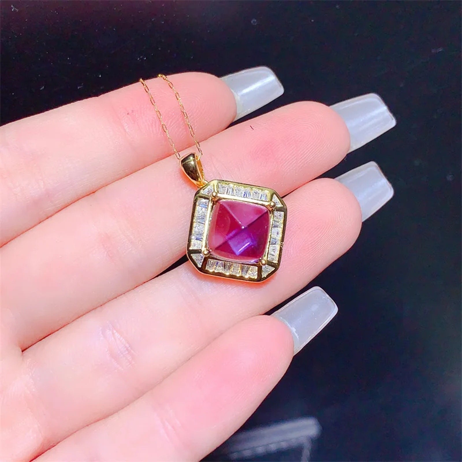 Women's Sugarloaf Amethyst Pendant Necklace, Natural Amethyst Pendant