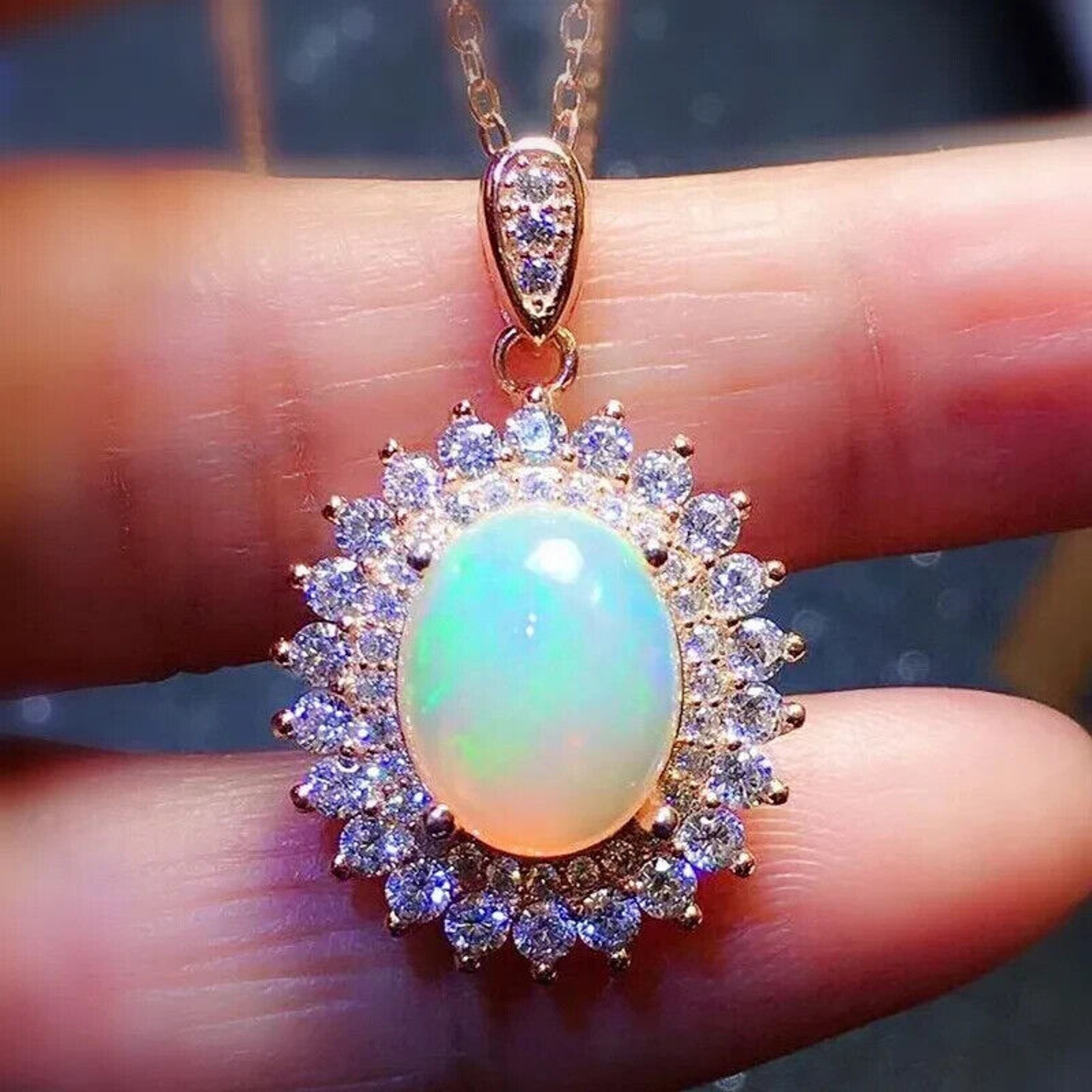 Natural Fire Opal Pendant Necklace 9x11mm, Fire Opal Necklace