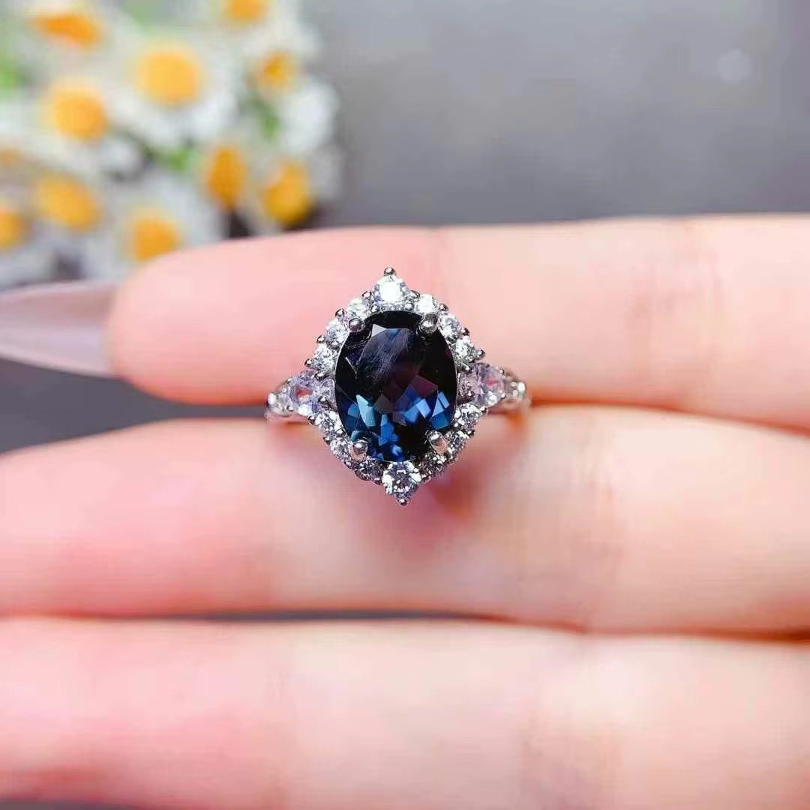 2CT London Blue Topaz Gemstone Ring 925 Sterling Silver Oval Cut 7x9mm