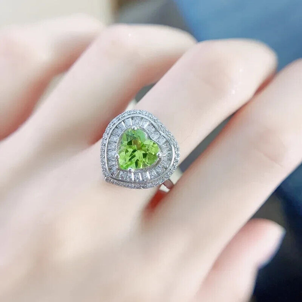Natural Peridot Gemstone Ring 8mm, August Birthstone Peridot Statement Ring