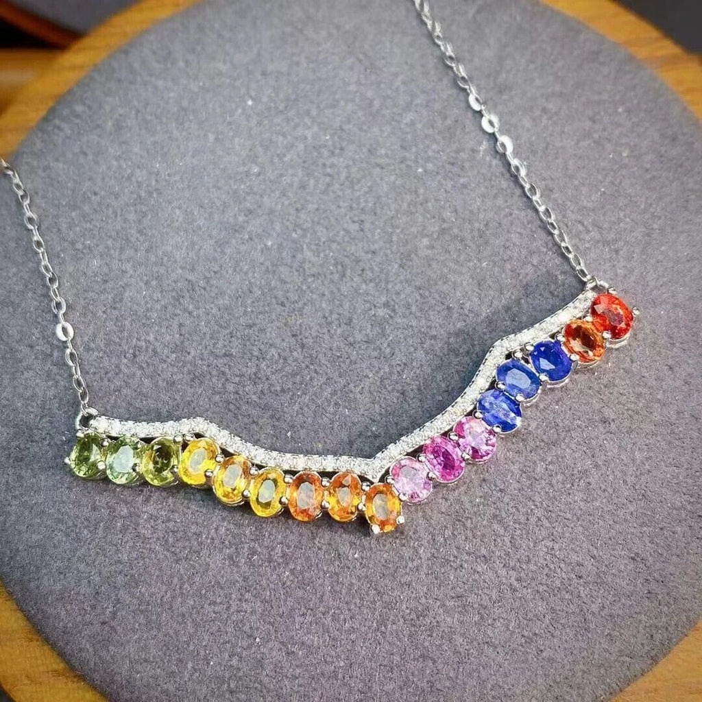 Multicolor Natural Sapphire Clavicle Chain Necklace, Dainty Sapphire Necklace