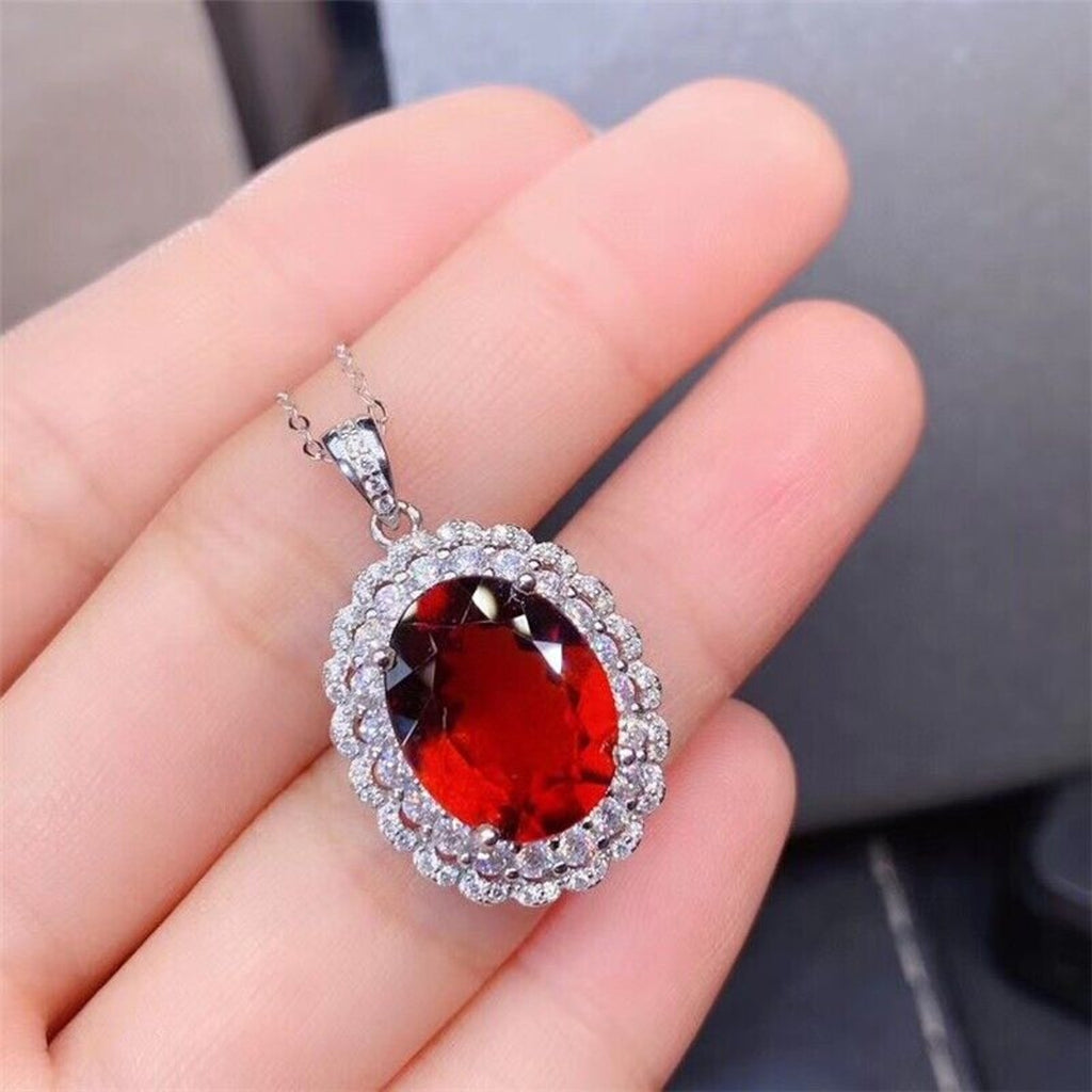 10x14mm Natural Red Garnet Pendant Necklace, Red Garnet Pendant and Necklace