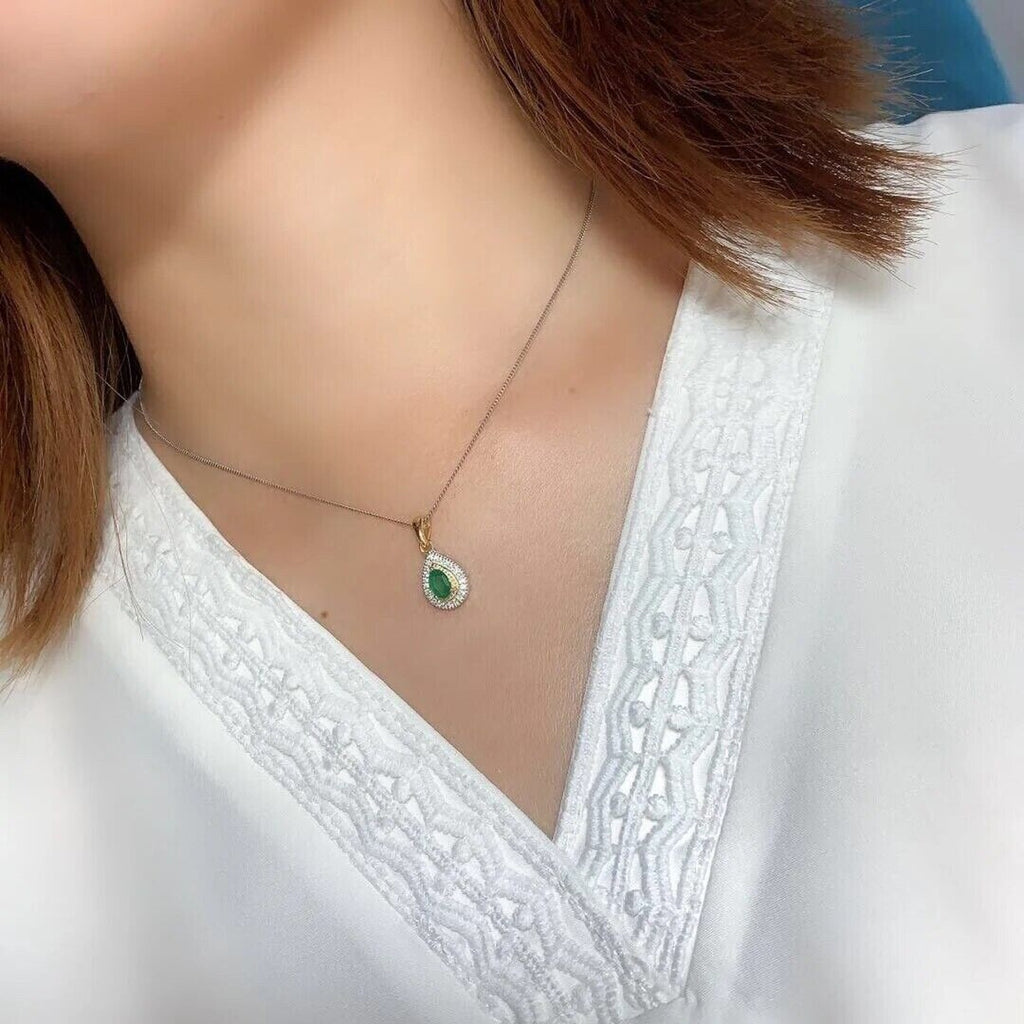 Dainty Emerald Pendant Necklace, Natural Emerald Single Stone Necklace 4x6mm