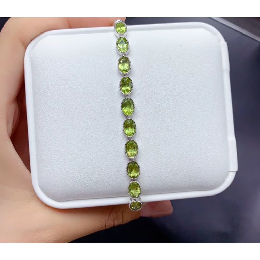 Natural Peridot Tennis Bracelet 925 Sterling Silver, August Birthstone Peridot